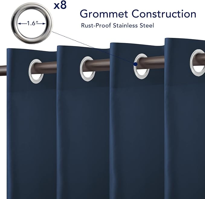 PureFit Outdoor Curtains for Patio Waterproof Weatherproof, UV Resistant Outside Curtains for Gazebo, Front Porch, Pergola, Sun Blocking Privacy Curtain, 52W x 84L inch, 1 Panel, Navy Blue