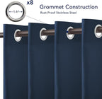 PureFit Outdoor Curtains for Patio Waterproof Weatherproof, UV Resistant Outside Curtains for Gazebo, Front Porch, Pergola, Sun Blocking Privacy Curtain, 52W x 120L inch, 1 Panel, Navy Blue