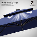 9x12FT Navy Blue Cantilever Outdoor Patio Umbrella with Base, Large Rectangular Offset Design, Double Top Heavy Duty Aluminum Frame & 360° Rotation for Pool Garden Deck Backyard