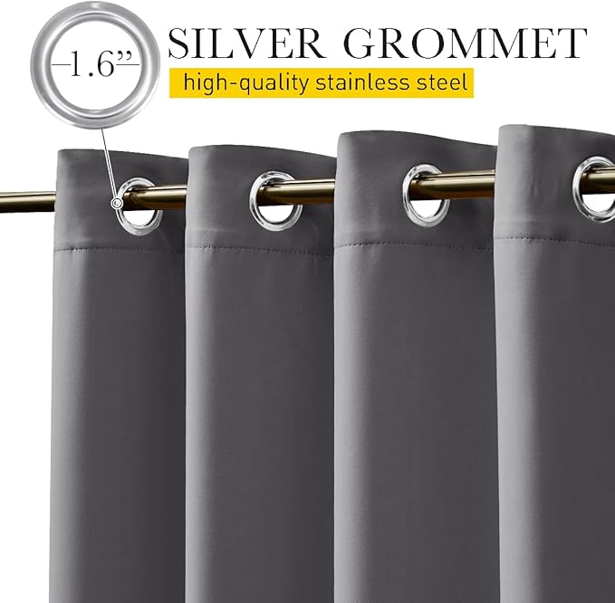 NICETOWN 2 Panels Outdoor Curtains Waterproof Extra Long 108" for Patio, Windproof Top & Bottom Grommet & Back Tab Weighted Blackout Outdoor Drapes Keep Privacy with Rope for Fixed, 104" Wide, Grey
