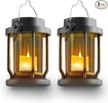 Solar Lantern Outdoor & Indoor Use – Hanging Solar Lights with Realistic Flickering Flameless Candle, Weatherproof for Gardens, Patios, Trees, and Lawns (Black + Gray, 2 Pack)