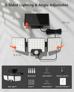 Lepro Solar Security Lights Outdoor Motion Sensor, 2 in 1 Separated and Integrated Remote Control IP65 Waterproof Solar Lights with 2 Light Modes, 3 Heads Floodlight for Garden Yard Garage