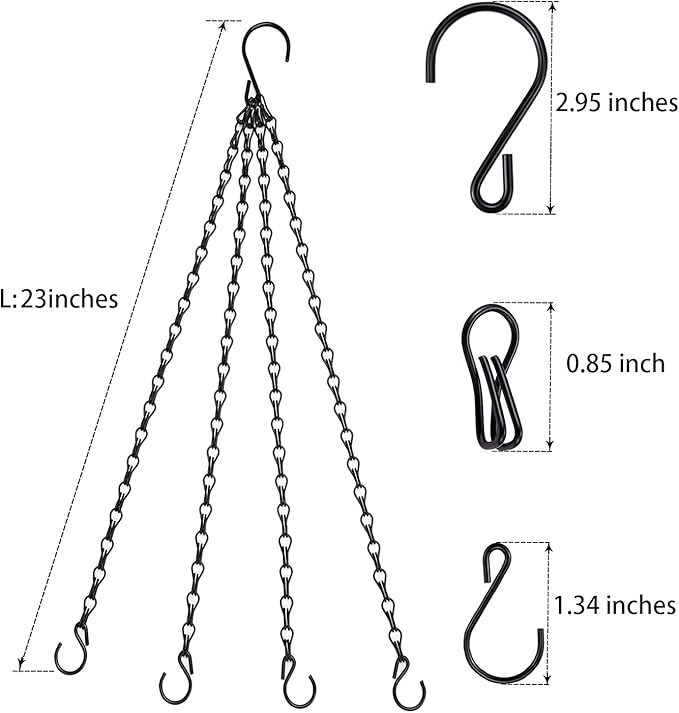 Heybe Hanging Baskets Chains 23 Inches 4 Leads Hanging Chains Flower Pot Hanger Replacement Plant Hangers for Planters and Lanterns, Pack of 3 (4 Legs)