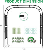 DoCred Garden Arch Trellis for Climbing Plants, 87 Inch Large Garden Trellises Outdoor Metal Plants Support Archway Arbor Tunnel Trellis for Vegetables Plant Decoration, Black