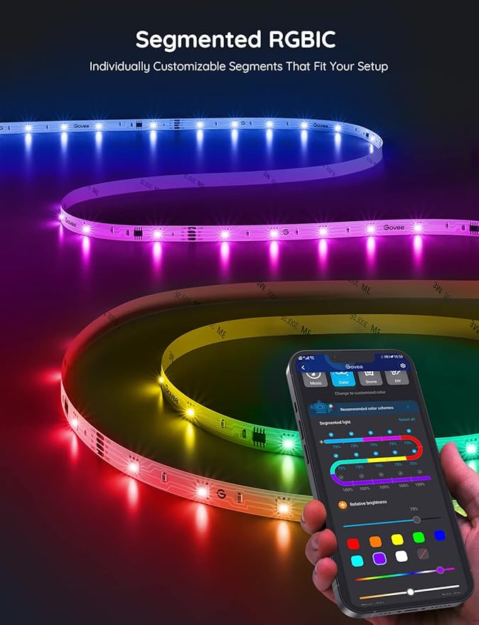 Govee RGBIC LED Strip Lights, 65.6ft Smart LED Lights for Bedroom, Bluetooth LED Strip Lights APP Control, DIY Multiple Colors on One Line, Color Changing LED Lights for Home Decor, 2 Rolls of 32.8ft