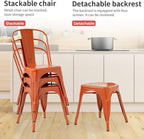 Set of 4 Metal Dining Chairs, Orange