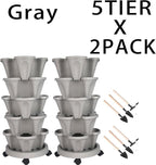 GameXcel Vertical Planter 7 Tier Stackable Planters Garden Planters Strawberry Herb Flower and Vegetable Planter Indoor Outdoor Gardening Pots with Removable Wheels and Tools 2-Pack