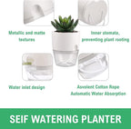 6/4/3Inch Self Watering Planter Pots 3 Pack Plant Pot for Indoor Wicking Flower Pots Plant Pots Modern Decorative Planter for House Plants,Herbs,Indoor Outdoor Plant (White)
