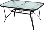 Tangkula 55" Patio Dining Table for 6, Rectangle Outdoor Dining Table with Tempered Glass Tabletop, Umbrella Hole & Metal Frame, 6-Person Outside Dining Table for Backyard, Lawn, Deck & Poolside