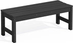 SERWALL 47 Inches Outdoor Bench, All Weather HDPE Backless Bench with Wood Grain Texture for Garden Porch and Park, Curved Bench Seat for Comfort, Black