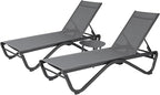 Kozyard Outdoor Chaise Lounge Chair, Full Aluminum Frame, Adjustable Reclining Patio Lounger for Poolside, Sunbathing & Backyard, Textilene (Gray, 2Chairs + Table)