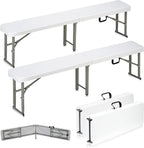 6ft Plastic Folding Bench with Carrying Handle & Lock, Portable Outdoor Bench by Candockway