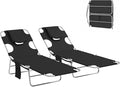 Outsunny Chaise Lounge Chair Outdoor Set of 2 with Face Arm Hole, 5-Position Reclining Face Down Tanning Chair with Carry Strap, Side Pocket, Portable Folding Bed Cot for Patio Beach Pool, Black