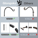 Gtongoko 2 Pack 14 Inch Plant Hangers Outdoor Metal, Plant Hooks for Wall Indoor, Outdoor Hooks for Hanging Bird Feeders, Plant Bracket, Lanterns, Wind Chinme, Black
