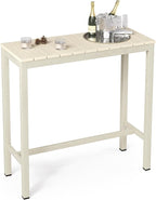 Outdoor Bar Table, 38" Patio Bar Height Counter Console Table, Waterproof HDPS Slatted Top, Weather Resistant, Hot Tub, Balcony, Yard, Indoor or Outdoor Use, Sand