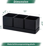 D'vine Dev Herb Garden Planter Set, Plastic Plant Pots with Drainage and Saucer, Indoor Succulent Cactus Vegetable Pot for Windowsill, Garden Balcony, Black, Set of 2, 76-V-B-2