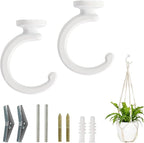 Mkono Ceiling Hooks for Hanging Plants, Swag Hook Plant Wall Hanger Heavy Duty for Hanging Planter, Chandeliers, Wind Chimes, Indoor Outdoor Decorative Hooks (2 Pack White)