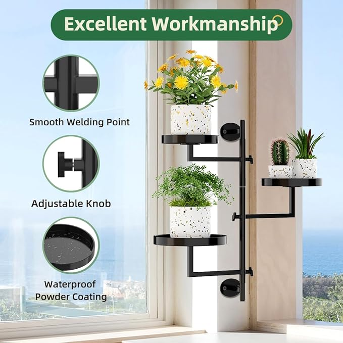 Window Plant Shelves Plant Shelf Indoor Metal Plant Stand Rotating Window Shelf for Plants 3 Tier Plant Stand Wall Plant Holder Wall Planters for Indoor Plants, Outdoor Plant Stands for Patio, Black