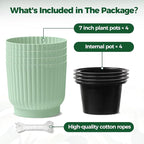 T4U 7 Inch Self Watering Pots for Indoor Plants, 4 Pack Plant Pots, Self Watering Planter for Indoor Plants, Durable Plastic Pots (4 Pack, 7", Green)