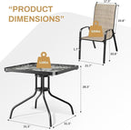 Arlopu 5 Piece Outdoor Patio Dining Set (Umbrella not Included), Porch Furniture with 4 Textline Chairs, 1 Square Glass Table for Garden, Backyard and Poolside, Lawn (Browm)