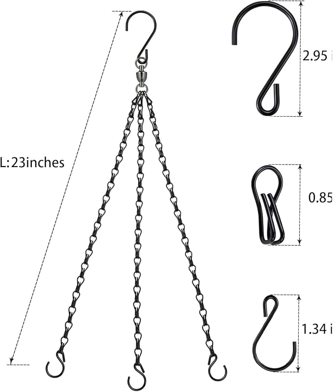 Heybe Swivel Hanging Basket Chains 23 Inches 3 Leads Hanging Chains Flower Pot Hanger Replacement Plant Hangers for Planters and Lanterns, Pack of 3 (3 Legs-Swivel)