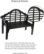 Plow & Hearth Weatherproof Lutyens Eucalyptus Wood Garden Bench | Foldable Patio Bench | Outdoor Furniture Seating for Porch Park Deck | Black