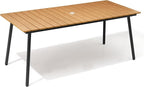 70" Patio Outdoor Dining Table for 4-6, Weather-Resistant Wood-Grain Top with Aluminum Frame & Umbrella Hole for Deck Gatherings, Brown
