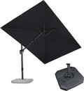 PURPLE LEAF 8.2' X 11.5' Tilting Patio Umbrella with Base Outdoor Cantilever Swivel Rectangle Umbrella Aluminum Offset Umbrella with 360-degree Rotation for Garden Deck Pool Patio Grey
