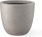 Kante 18 Inch Diameter Round Concrete Planter, Indoor Outdoor Large Plant Pot with Drainage Hole and Rubber Plug for Home Patio Garden, Buff Concrete