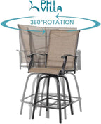 PHI VILLA 3 PCS Patio Swivel Bar Set Outdoor Furniture Bar Height Bistro Set, 2 Bar Stools and 1 Table, High Top Table and Chairs Set of 2 for Garden Porch Backyard