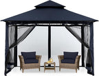 MASTERCANOPY Outdoor Garden Gazebo for Patios with Stable Steel Frame and Netting Walls (9x9,Navy Blue)
