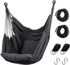 Hommtina Hammock Chair Hanging Rope Swing, Max 300 Lbs Hanging Chair with Pocket & Durability Perfect for Outdoor, Home, Bedroom, Patio, Yard (Pillows NOT Included,Dark Gray)