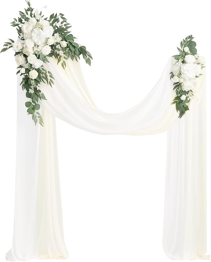 Artificial Wedding Arch Flowers, 4-Piece Silk Floral Set in White & Sage