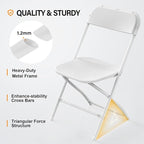 VINGLI 4 Pack White Plastic Folding Chair, Indoor Outdoor Portable Stackable Commercial Seat with Steel Frame 350lb. Capacity for Events Office Wedding Party Picnic Kitchen Dining