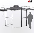 ABCCANOPY Grill Gazebo with 2 Side Awnings - 14x5 Outdoor BBQ Canopy Shelter with 2 Led Lights for Patio Backyard Grilling (Dark Gray)
