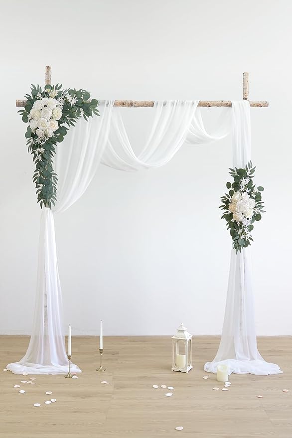 Artificial Flowers Wedding Arch Kit, White and Ivory, 26 Ft Drape