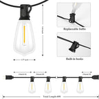 Brightever LED Outdoor String Lights 60FT with 32 Shatterproof ST38 Vintage Edison Bulbs, Outside Hanging Lights Waterproof for Patio, Porch, Deck, Garden, Backyard, Balcony, 2700K Dimmable