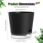 Plant Pots 8 Inch Self Watering Pots, 2 Pack Plastic Planters with Drainage Holes and Clear Saucers,Plastic Flower Pots for Indoor Out Door Plants (Black)