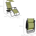 Best Choice Products Folding Zero Gravity Outdoor Recliner Patio Lounge Chair w/Adjustable Canopy Shade, Headrest, Side Accessory Tray, Textilene Mesh - Dusty Green