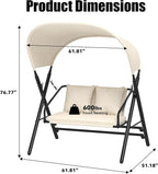 U-MAX 2 Seat Outdoor Porch Swings for Adults Patio Swings with Canopy Stand Metal Steel Frame Patio Swing Chair for Garden Yard Deck Poolside Easy Assembly, Cream White