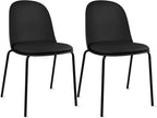 2xhome Modern Stackable Armless Dining Chair | Plastic Shell Seat with Metal Legs | Indoor or Outdoor Use | Home Kitchen Patio (2, Black, Padded Seat)