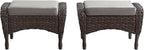 Belord Outdoor Ottomans for Patio Foot Rest - 25 Inch PE Wicker Foot Stool Set of 2 with Removable Cushions for Patio Furniture Sets,All Weather Rattan Ottoman for Balcony Deck Backyard Brown