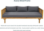 Merax Solid Acacia Wood Couch Chaise Lounge Chair Indoor, 3 Seater Daybed Sofa Couches with Cushions & Pillow, Heavy Frame Day Bed for Living Room, Office, Outdoor, Balcony, Patio, Water Resistant