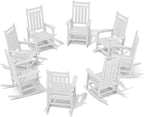 SERWALL HDPE Outdoor Rocking Chair Set of 8, Patio Rocking Chairs for Adults, All Weather Outdoor Rockers for Lawn, White