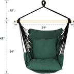 Highwild Hammock Chair Hanging Rope Swing - Max 500 Lbs - 2 Cushions Included - Steel Spreader Bar with Anti-Slip Rings - for Any Indoor or Outdoor Spaces (D- Cushions Included-Green)