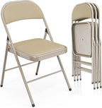 VINGLI 4 Pack Folding Chairs with Padded Seats, Metal Frame with Pu Leather Seat & Back, Capacity 350 lbs, Set of 4, Khaki