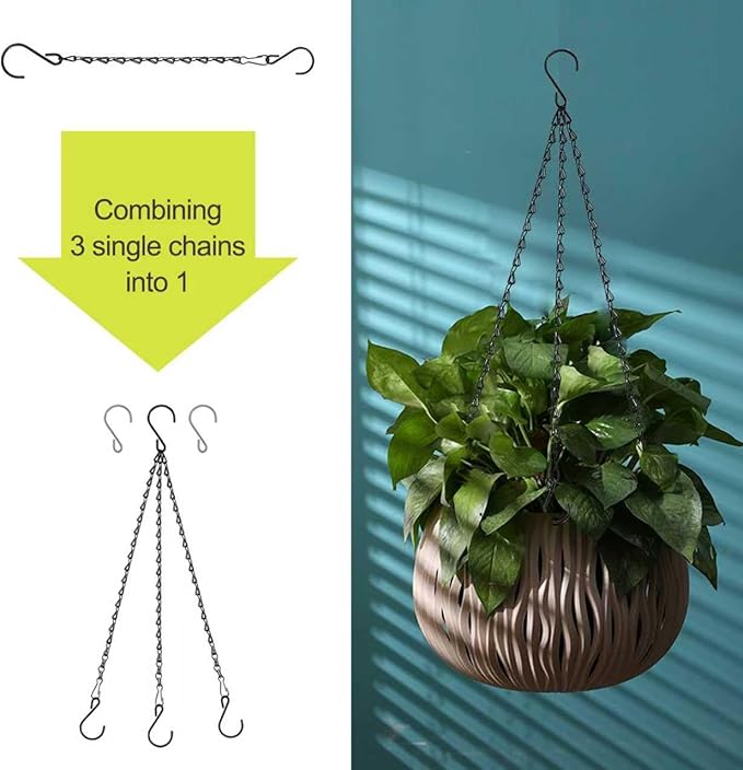 RIFNY 20 Inch Chain for Hanging Plants, Black Small Plant Chains for Hanging Baskets Kits with Hooks for Bird Feeders Planters Billboards Lanterns Wind Chimes Ornaments Outdoor Indoor Use (10 PCS)
