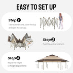 CROWN SHADES 12x12 Pop Up Gazebo with Mosquito Nettings, Patented Center Lock 6-Sided Portable Gazebo, 300D Silver-Coated Fabric UV Resistant, Pop Up Canopy Tent for Patio, Party, Beige&Coffee