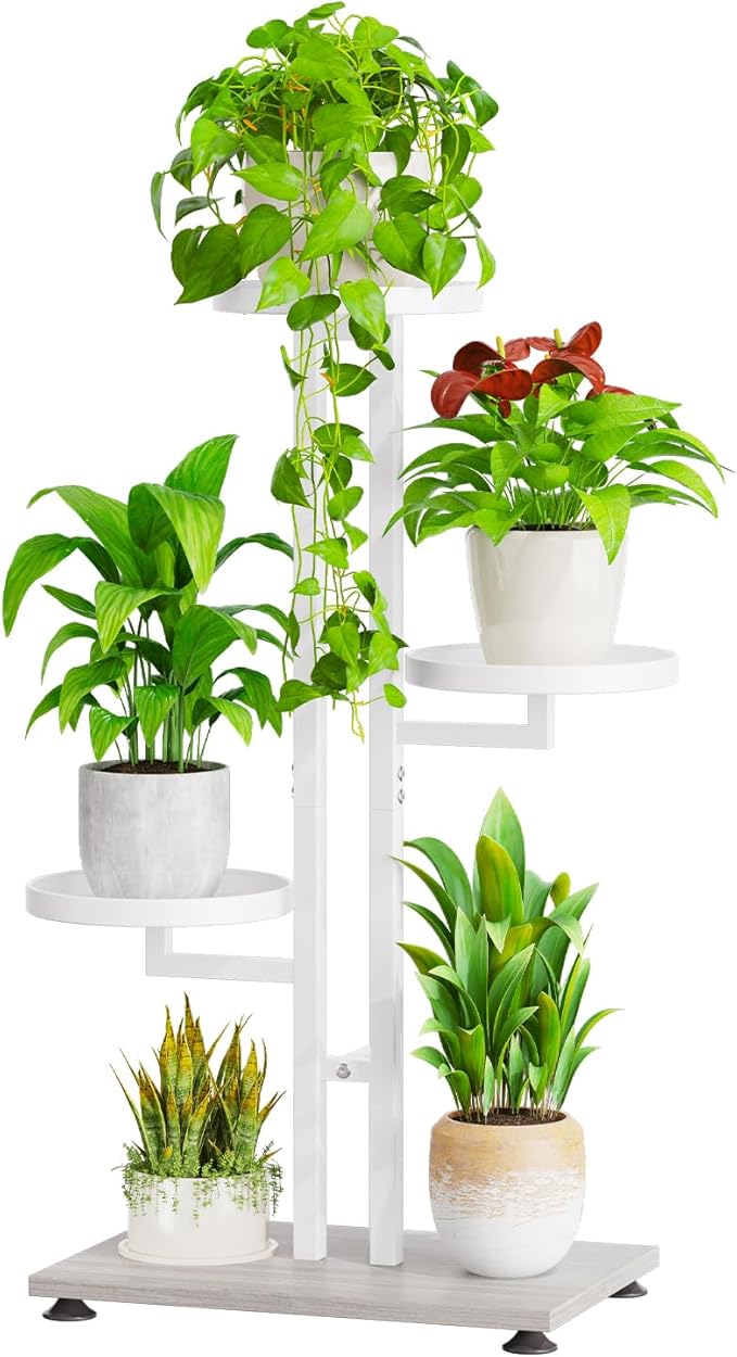 iDavosic.ly 3 Tier Plant Stand Indoor Outdoor, Tiered Corner Multiple Flower Pot Holder Shelf, Metal 28 Inch Tall Display Rack for Patio Porch Living Room Garden Balcony Bedroom, White