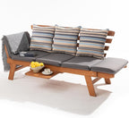 IDZO Amelie Outdoor Daybed Sofa: 750lbs Max Weight Support, Sleeper Chair with Armrest, Coffee Tray, 3 Pillows, FSC Wood, Gray, Ideal for Outdoor Couch